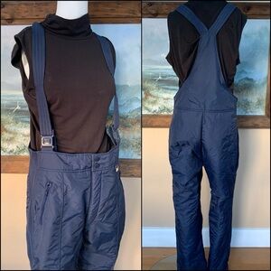 Vintage 90s Dark Blue Bib Snow Pants | Ski Bunny Snowsuit |  Overall Snowpants